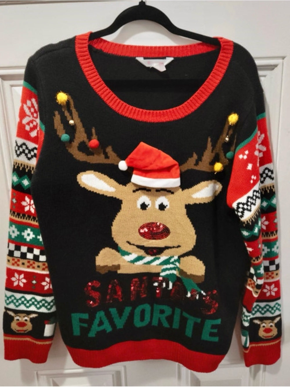 VTG Ugly Cmas Sweater Black Reindeer Sweater Festive Holiday Pullover XXL